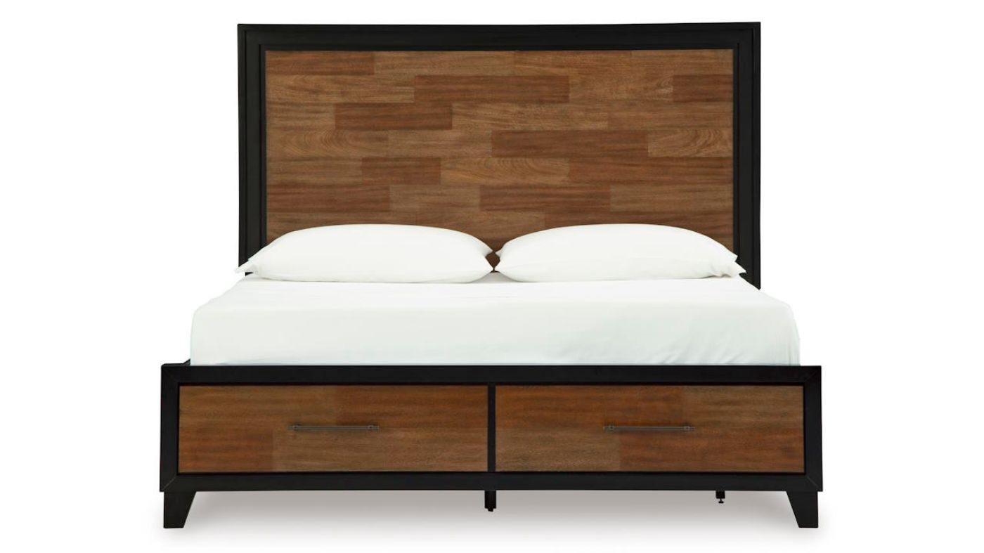 Picture of Kraeburn Queen Storage Bed - Black with Wood Accent