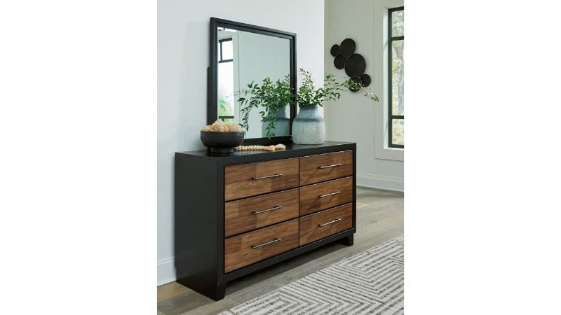 Picture of Kraeburn Dresser with Mirror - Black with Wood Accent