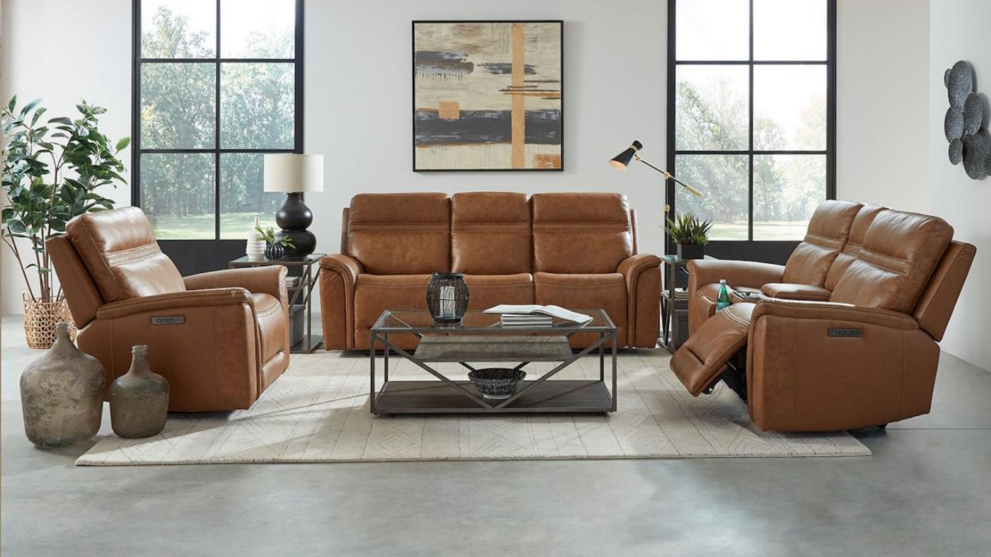 Picture of Cooper Power Leather Sofa Set - Camel