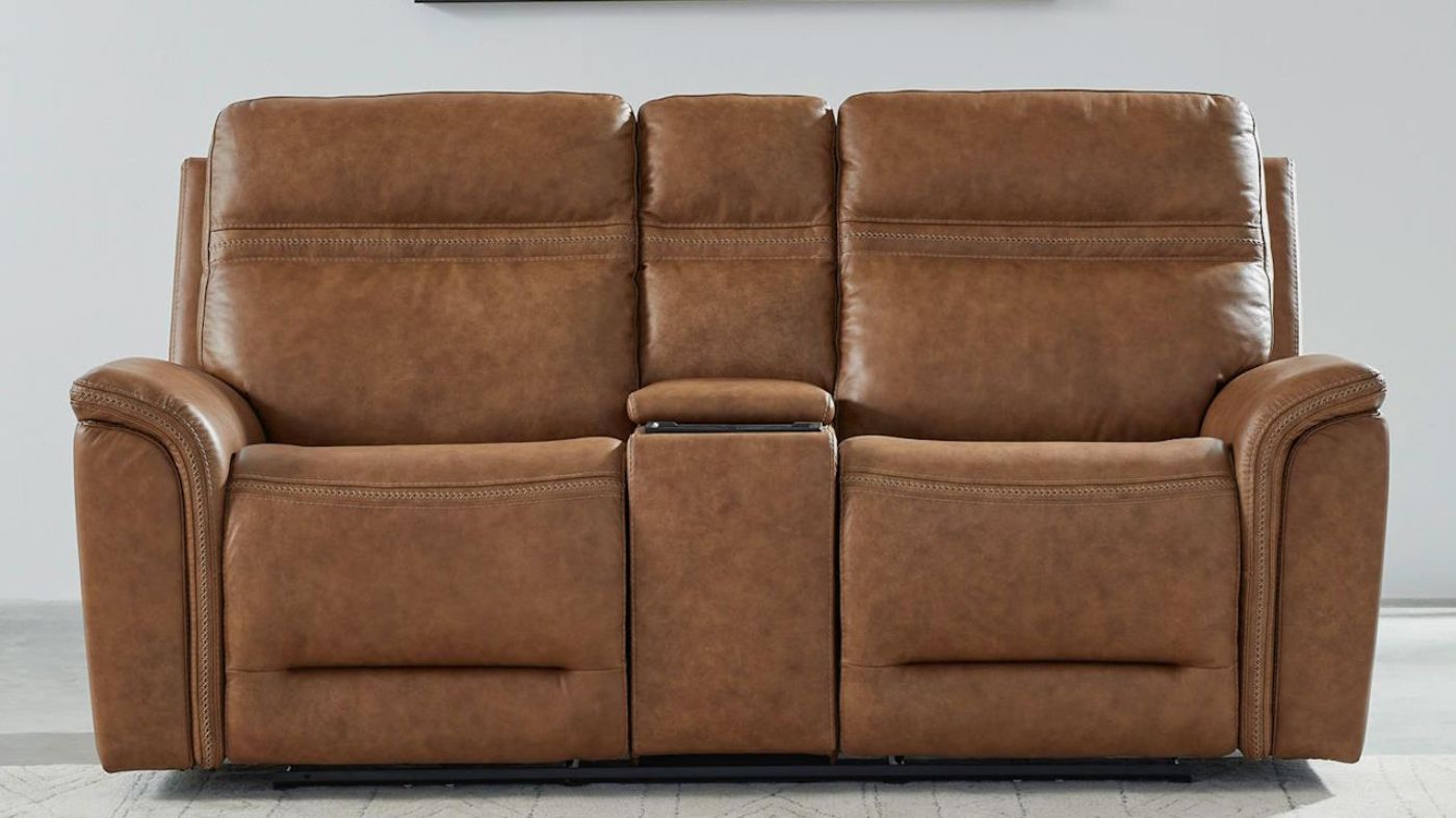 Picture of Cooper Power Leather Loveseat - Camel