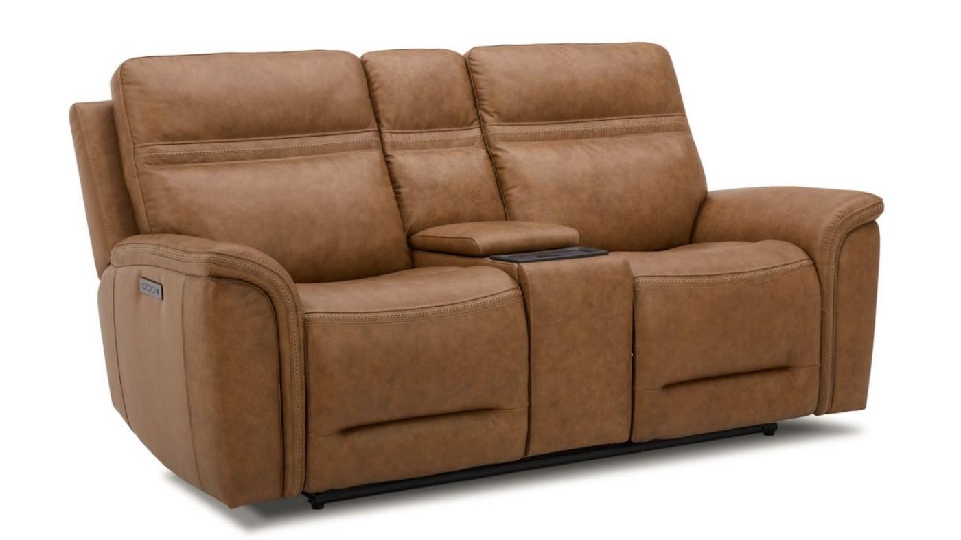 Picture of Cooper Power Leather Loveseat - Camel