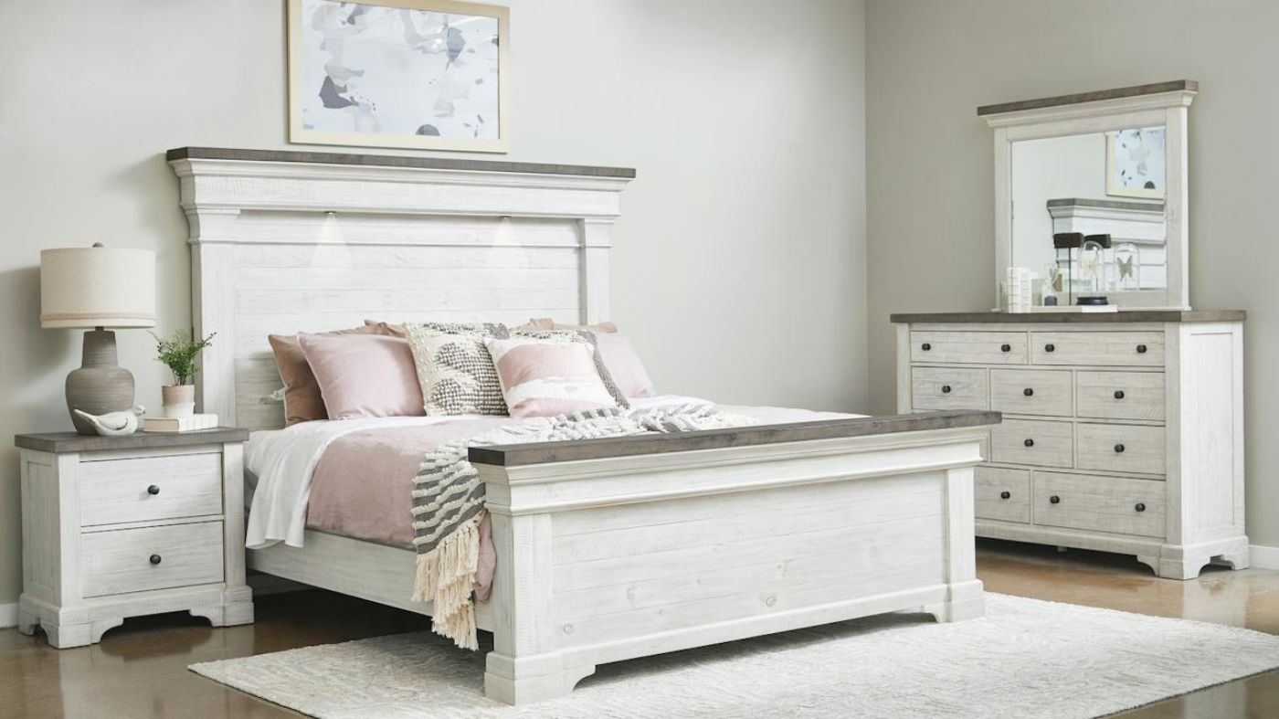 Picture of Valley Ridge Queen Size Bed Set – Off White with Gray