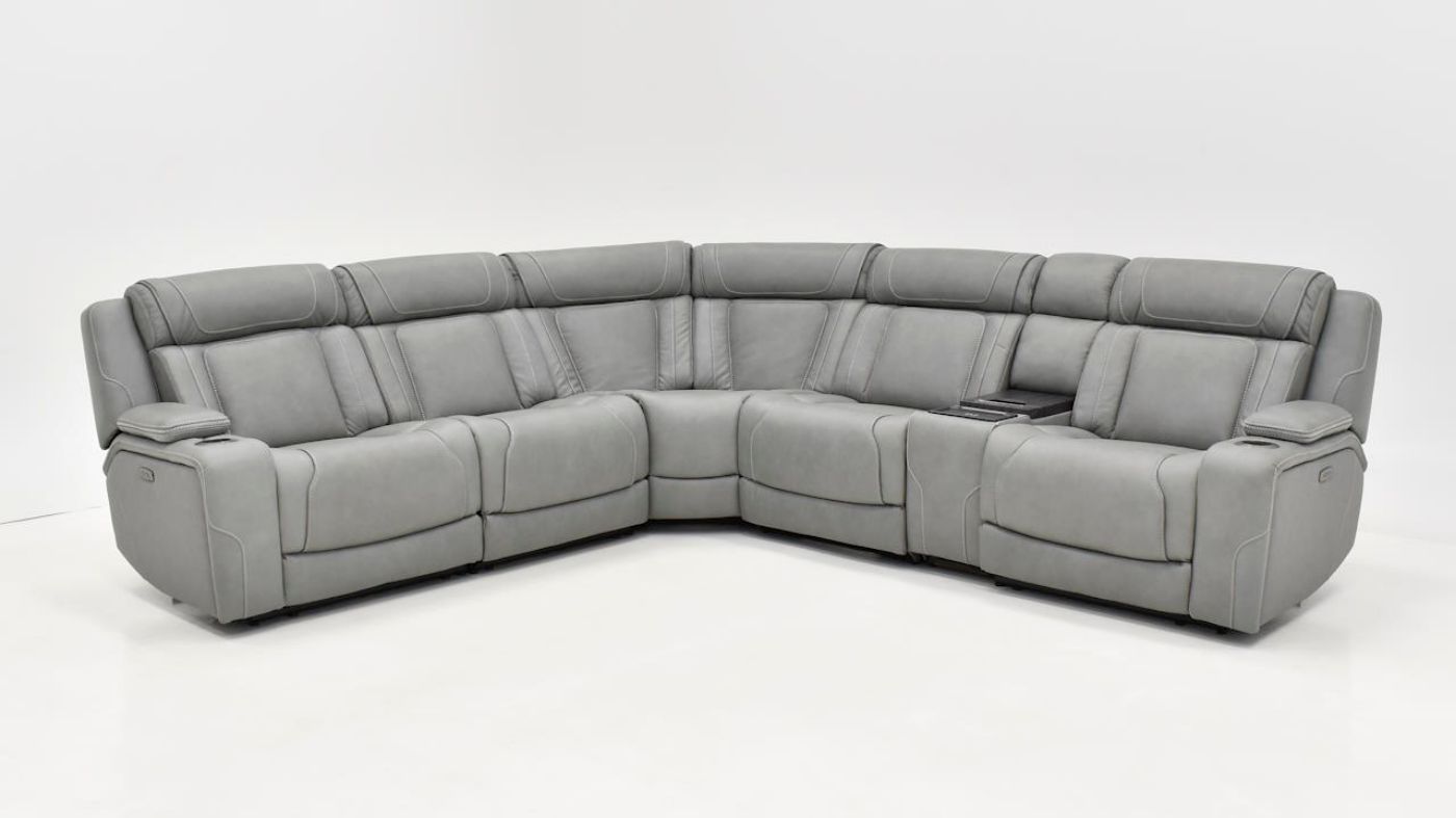 Picture of Bentley Power Leather Sectional - Gray