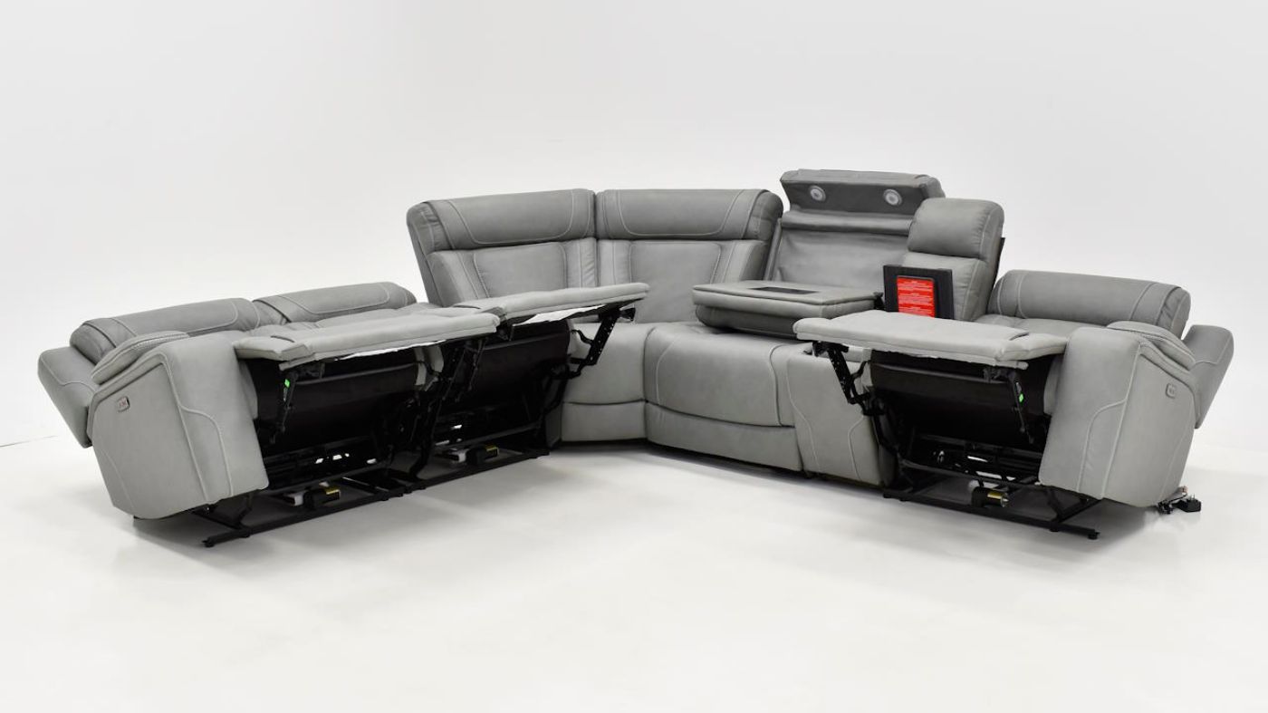 Picture of Bentley Power Leather Sectional - Gray