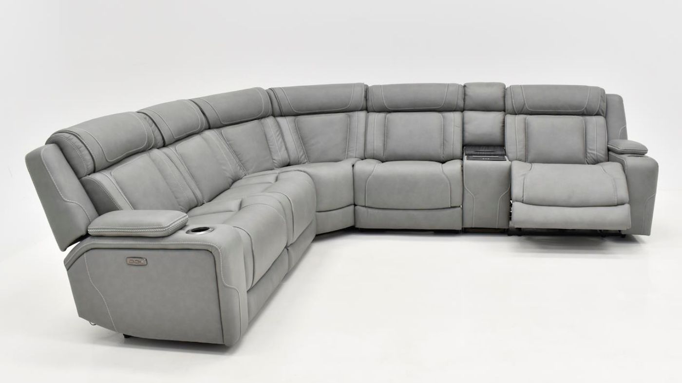 Picture of Bentley Power Leather Sectional - Gray