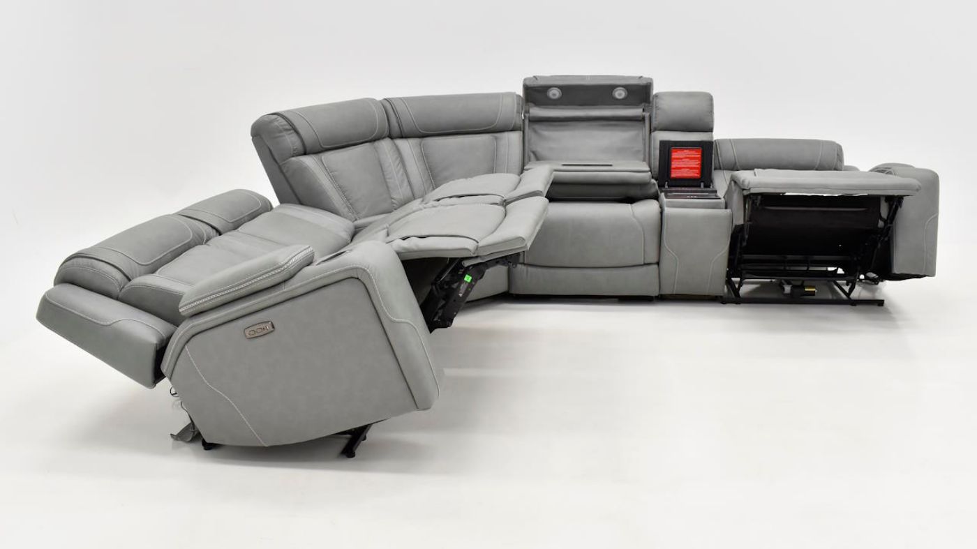 Picture of Bentley Power Leather Sectional - Gray