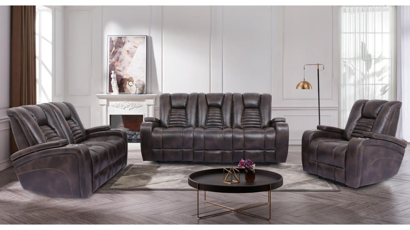 Picture of Milan Power Reclining Sofa Set with Lights - Brown
