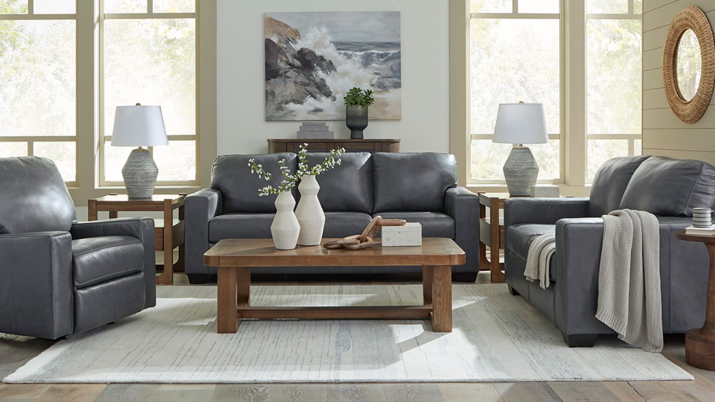 Picture of Bolsena 3-Piece Leather Sofa Set - Gray