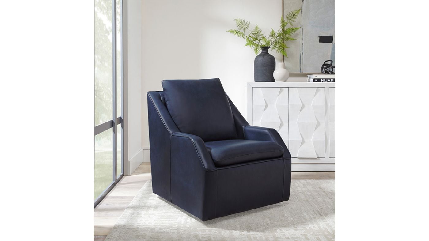 Picture of Asher Leather Swivel Chair - Navy