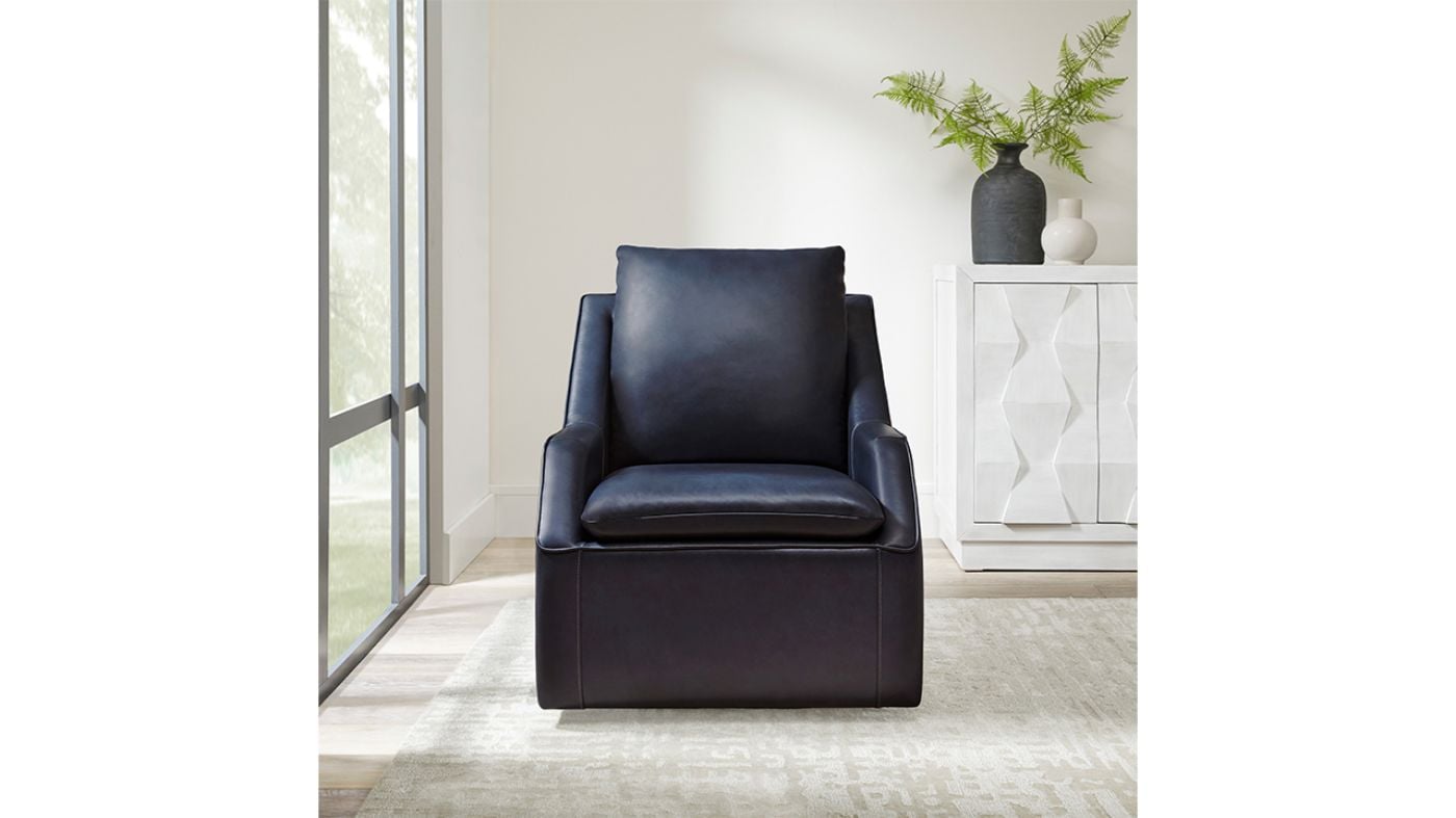 Picture of Asher Leather Swivel Chair - Navy