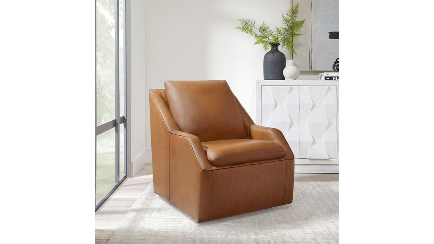Picture of Asher Leather Swivel Chair - Brown