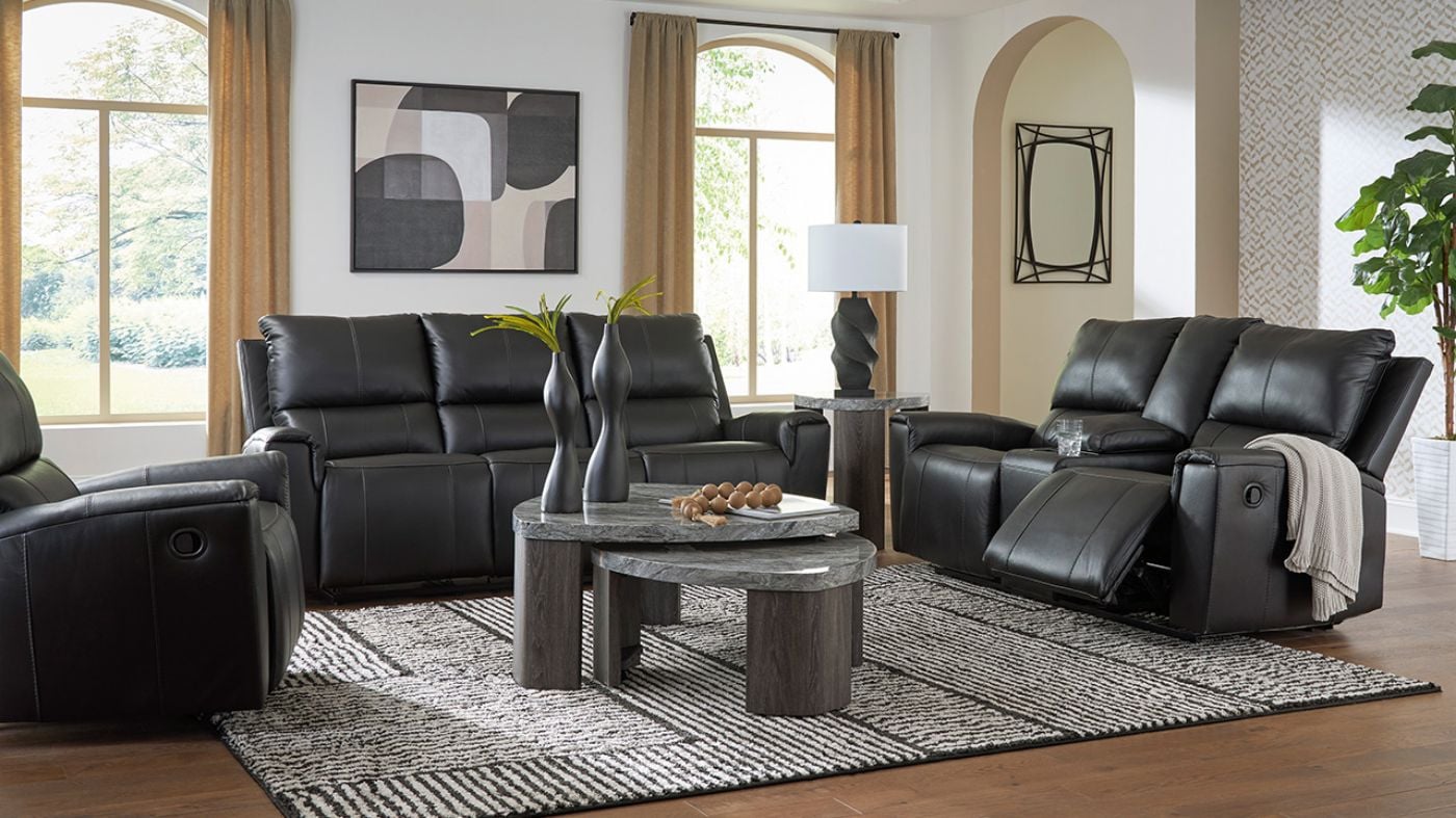 Picture of Glossmore 3-Piece Leather Sofa Set - Black