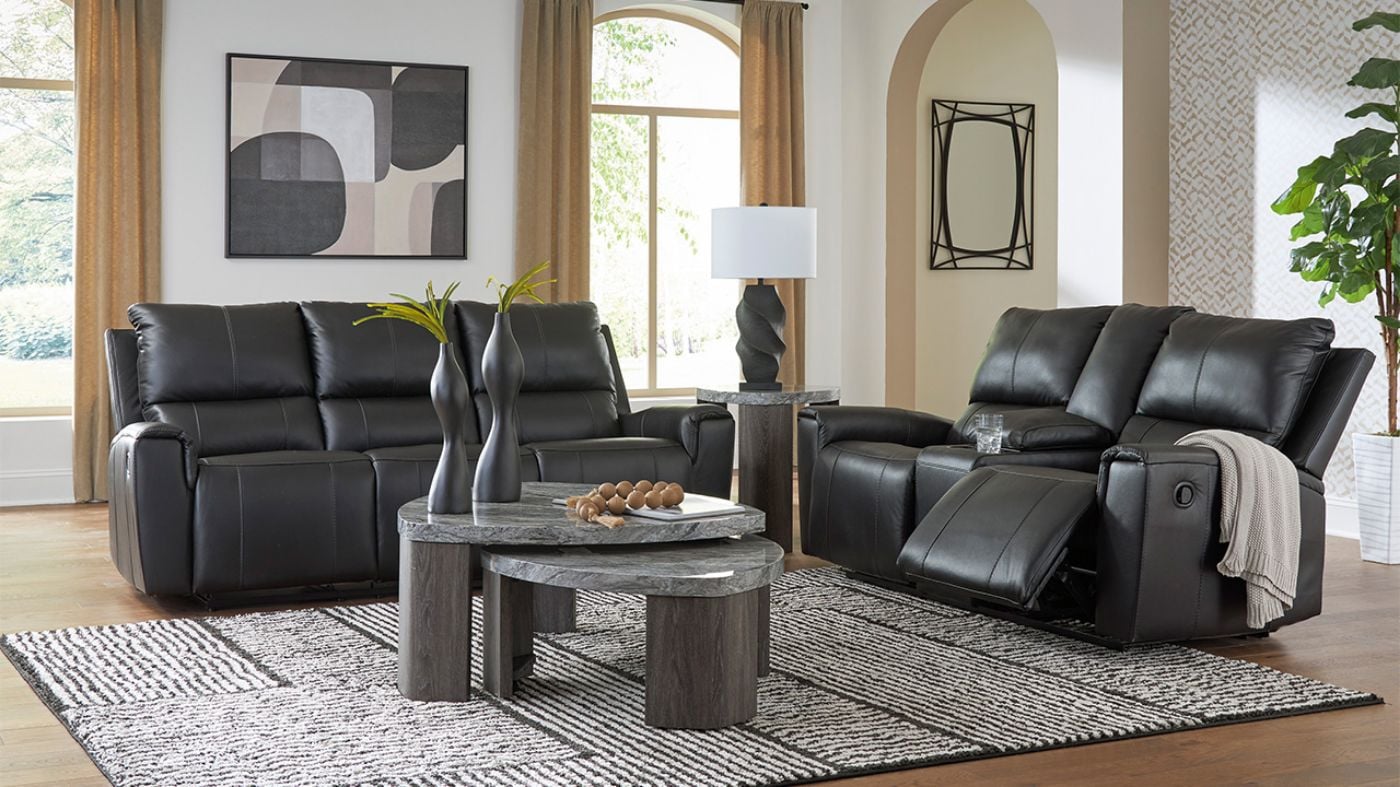 Picture of Glossmore 3-Piece Leather Sofa Set - Black