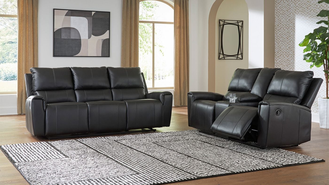 Picture of Glossmore 3-Piece Leather Sofa Set - Black