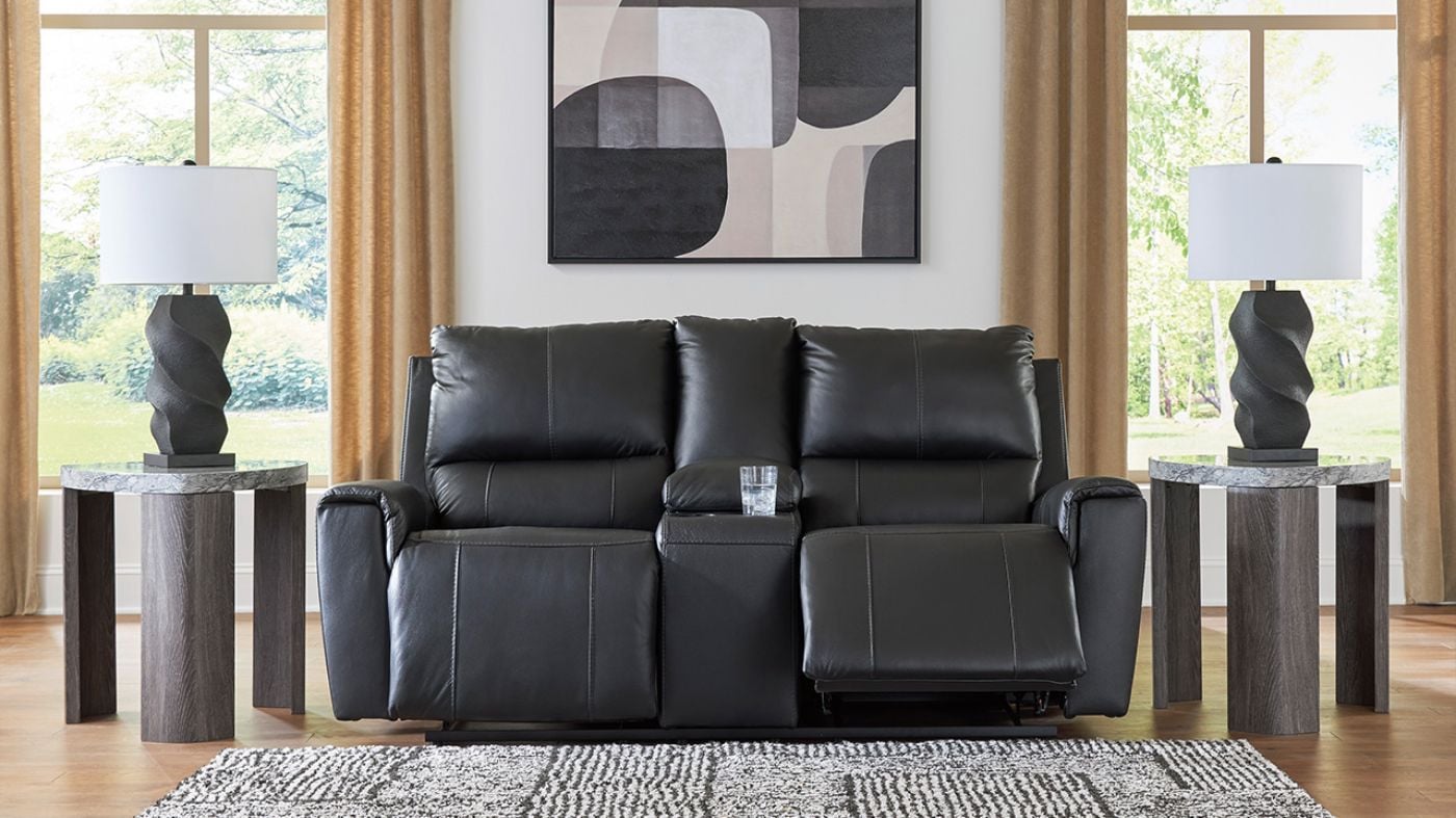 Picture of Glossmore Leather Reclining Loveseat - Black