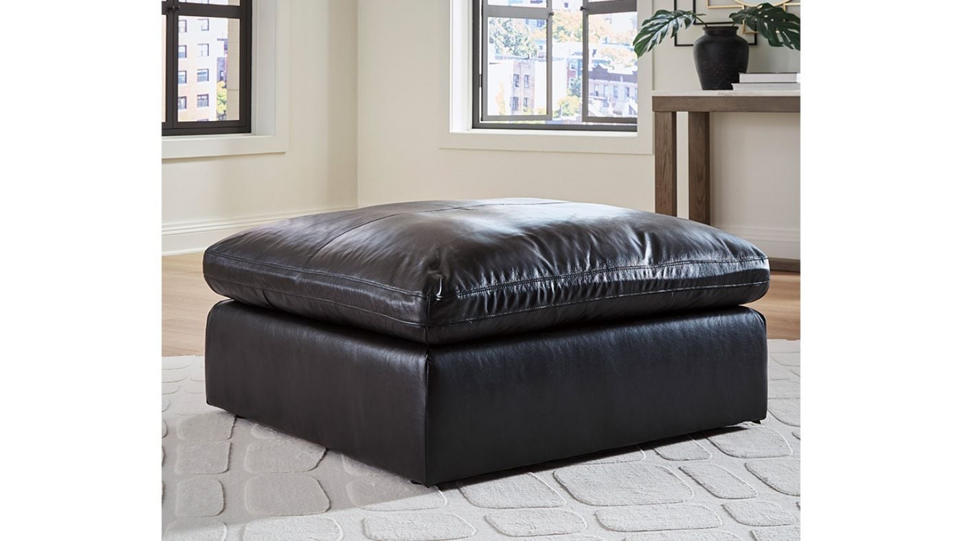 Picture of Emilia Leather Ottoman - Black