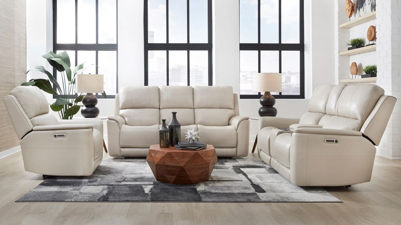 Picture of Easton Power Leather Sofa Set - Off White