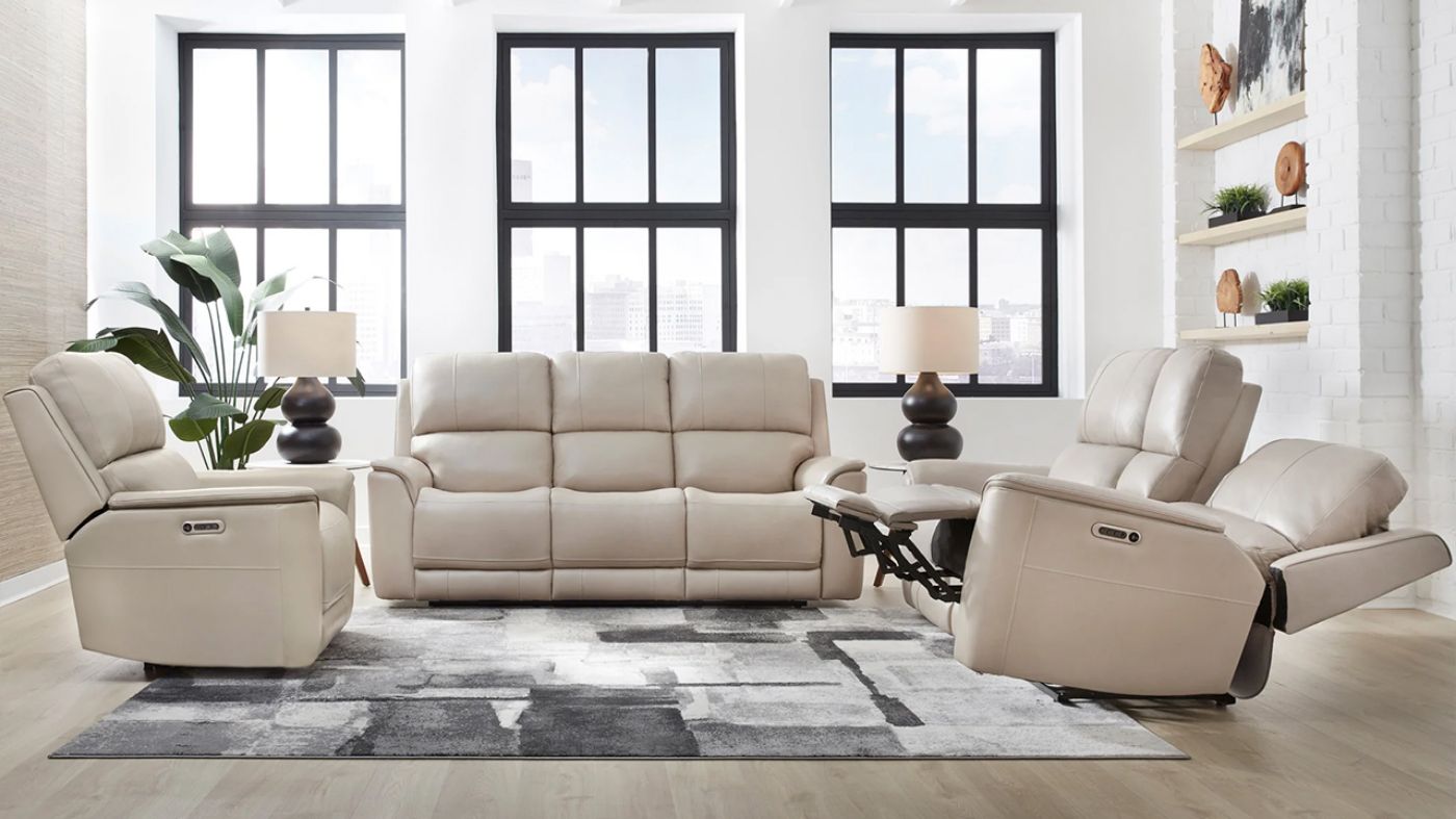 Picture of Easton Power Leather Sofa Set - Off White