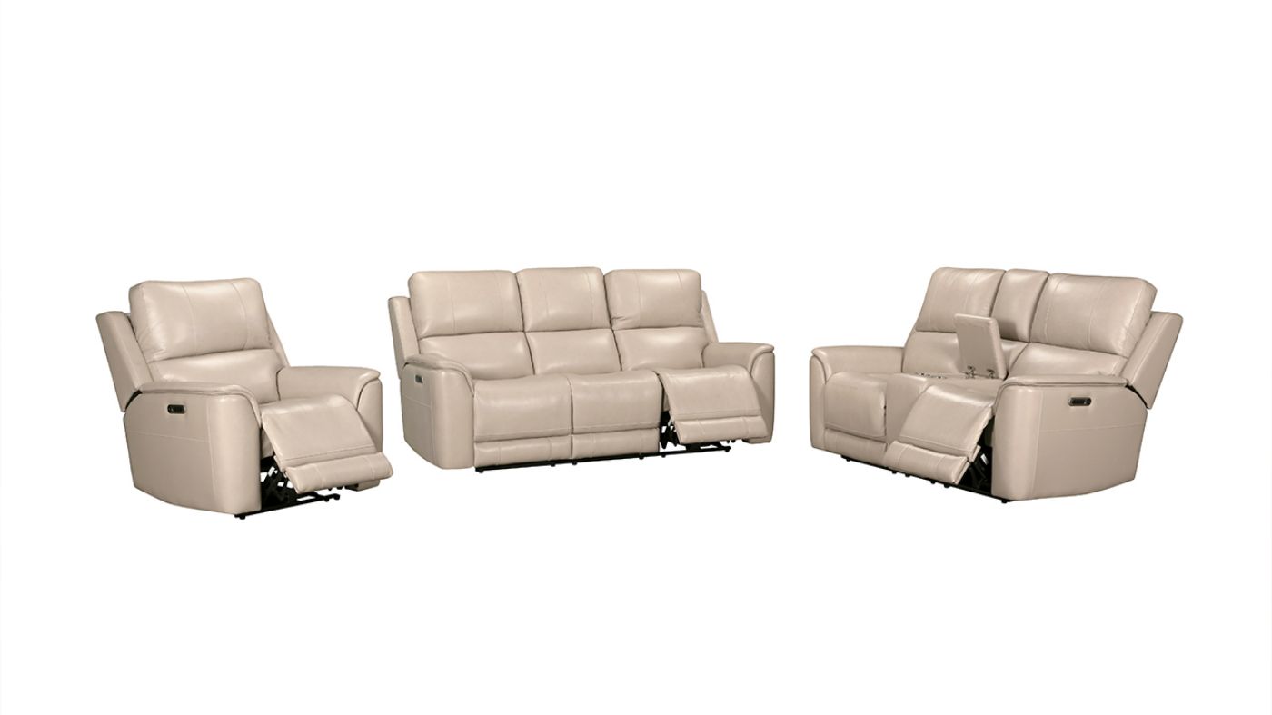 Picture of Easton Power Leather Sofa Set - Off White