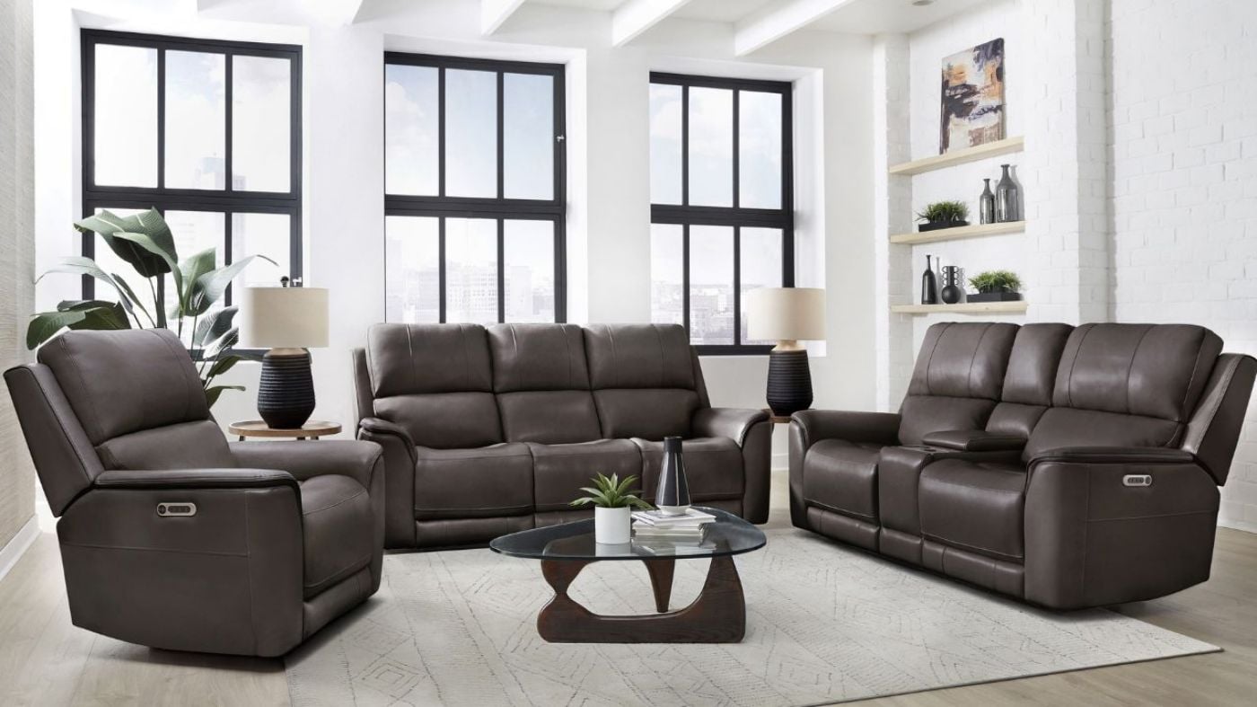 Picture of Easton 3-Piece Power Leather Sofa Set - Brown