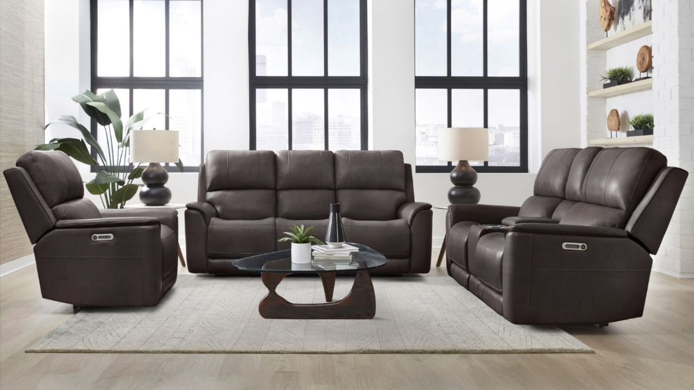 Picture of Easton Power Leather Sofa Set - Brown