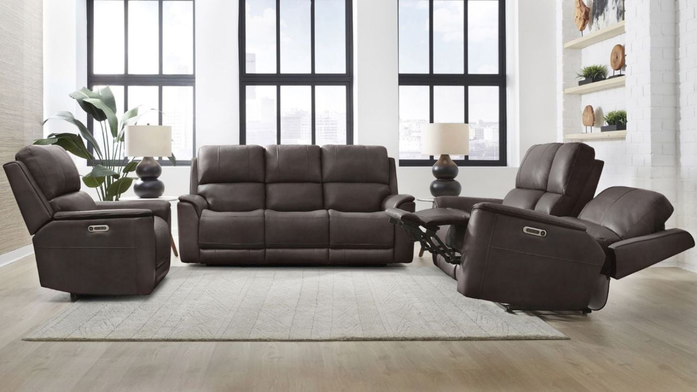 Picture of Easton 3-Piece Power Leather Sofa Set - Brown