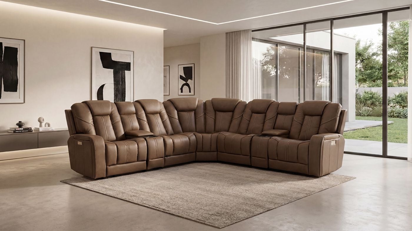 Picture of Alpha Power Sectional - Brown