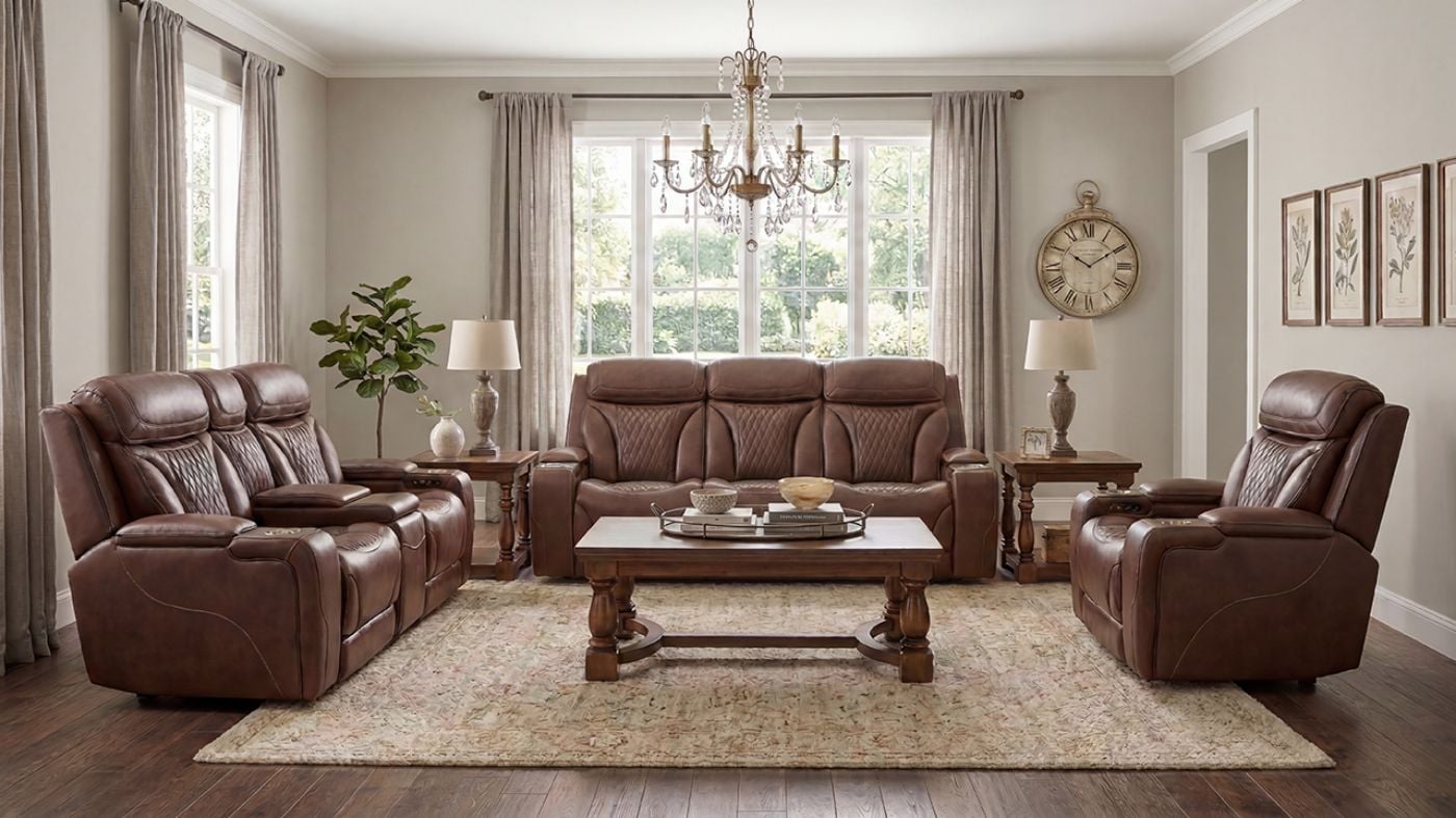 Picture of Durango 3-Piece Power Leather Sofa Set - Brown