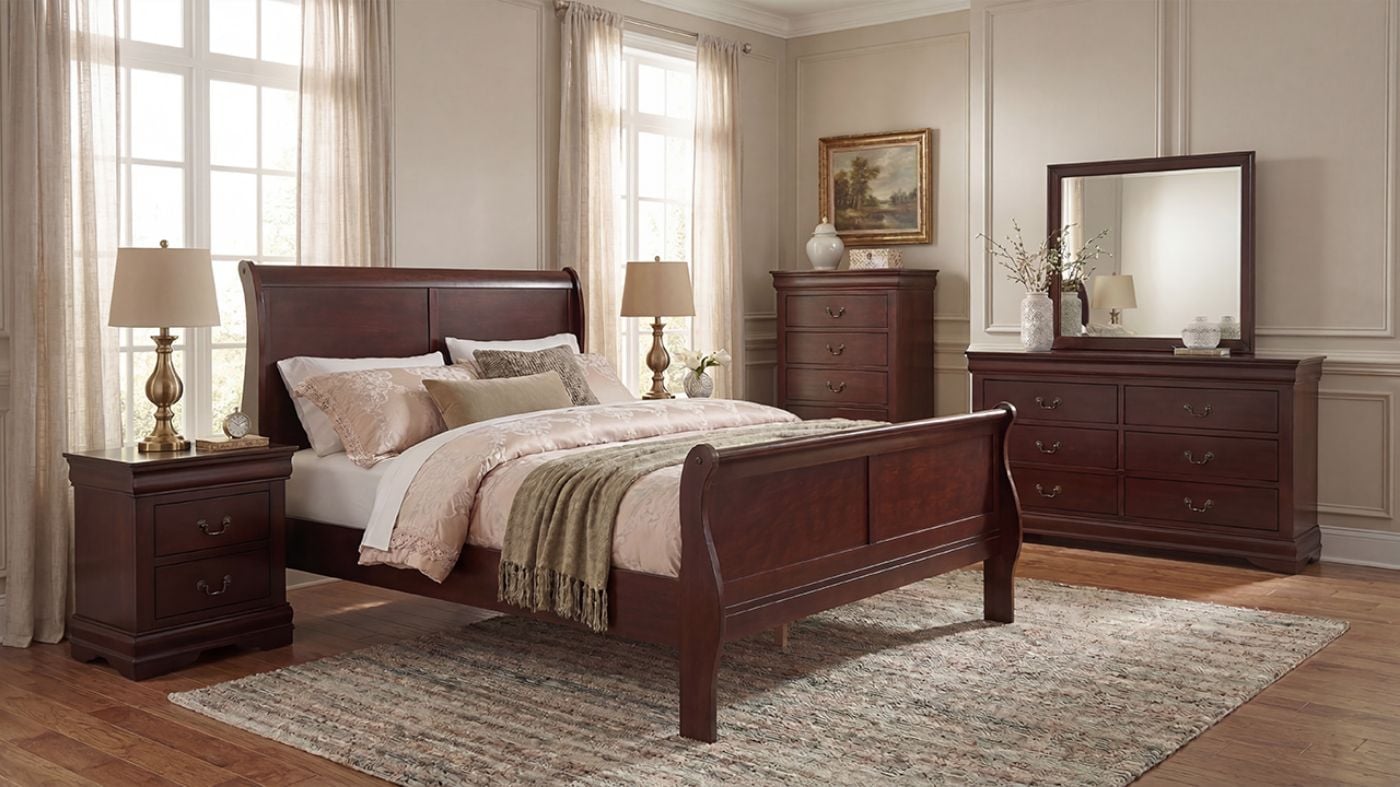 Picture of Louis Philippe Queen Sleigh Bedroom Set - Brown