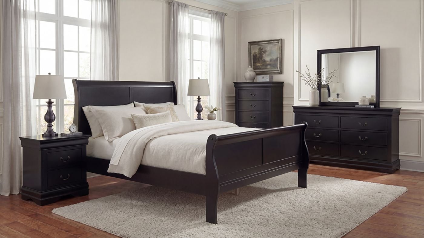 Picture of Louis Philippe Queen Sleigh Bedroom Set - Black