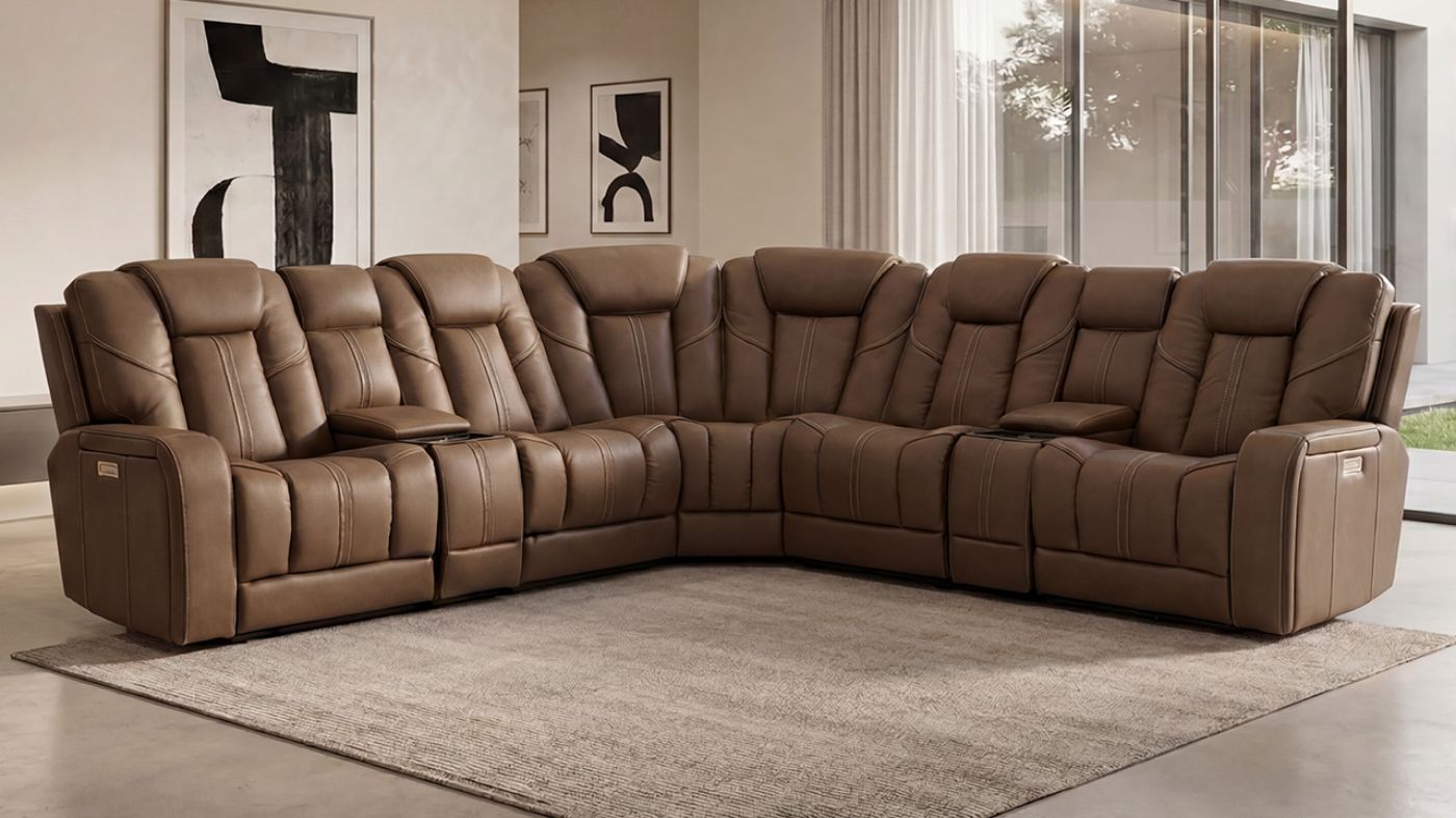 Picture of Alpha Power Sectional - Brown
