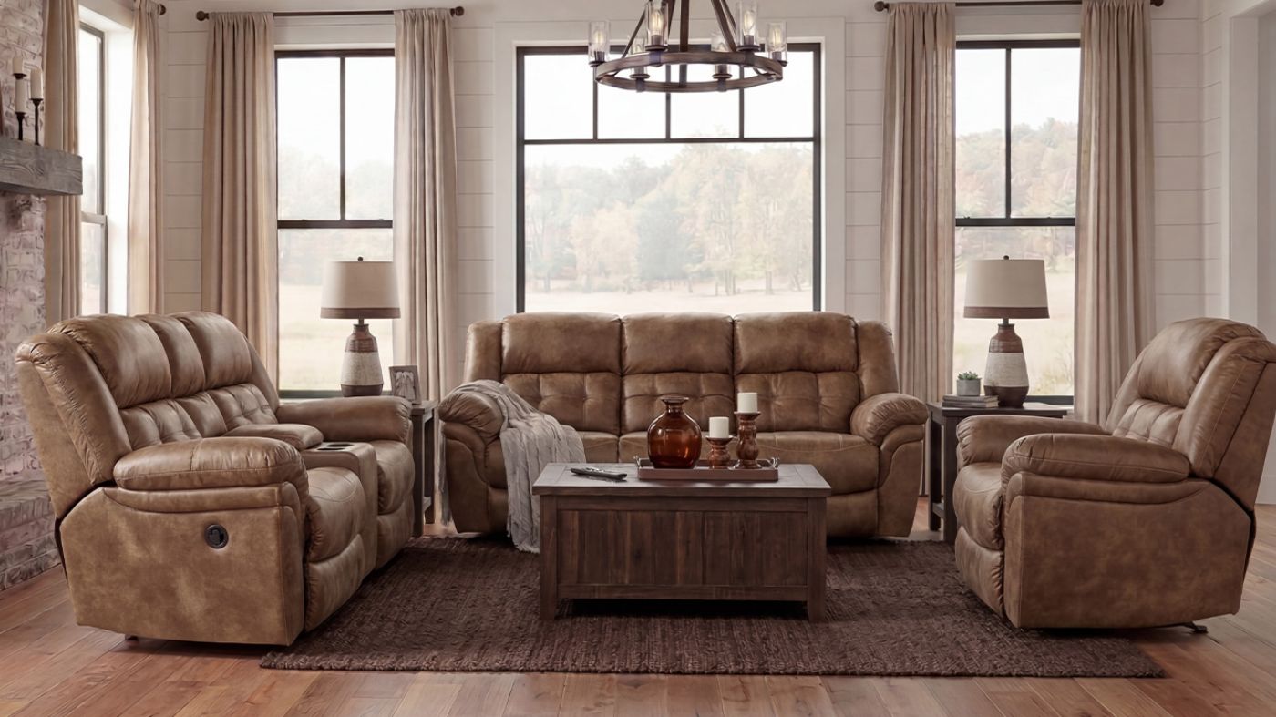 Picture of Denton Reclining Sofa Set - Brown