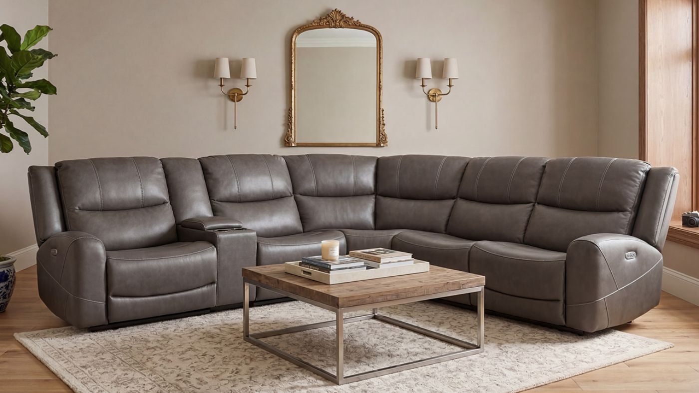 Picture of Hayley Leather Power Sectional - Gray