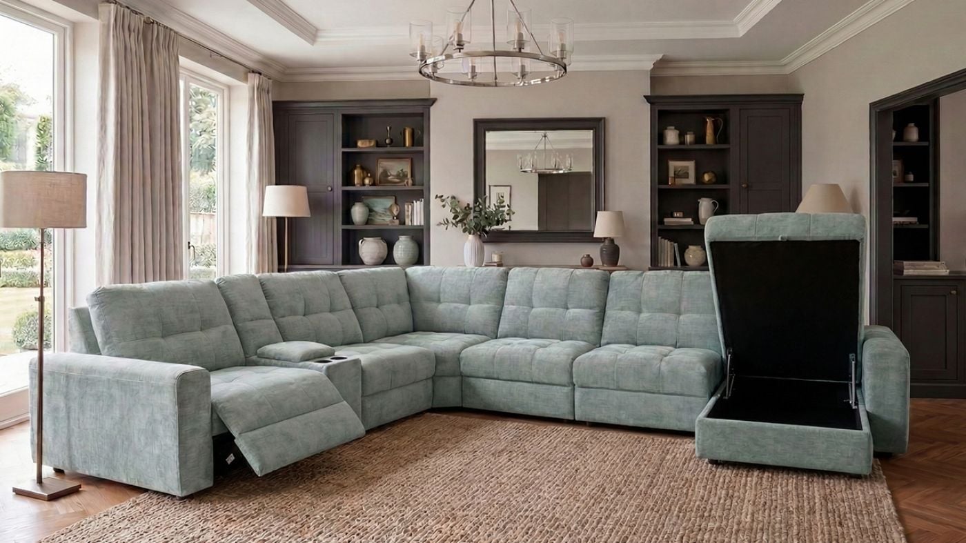 Picture of Lucie Power Slider Sectional - Blue