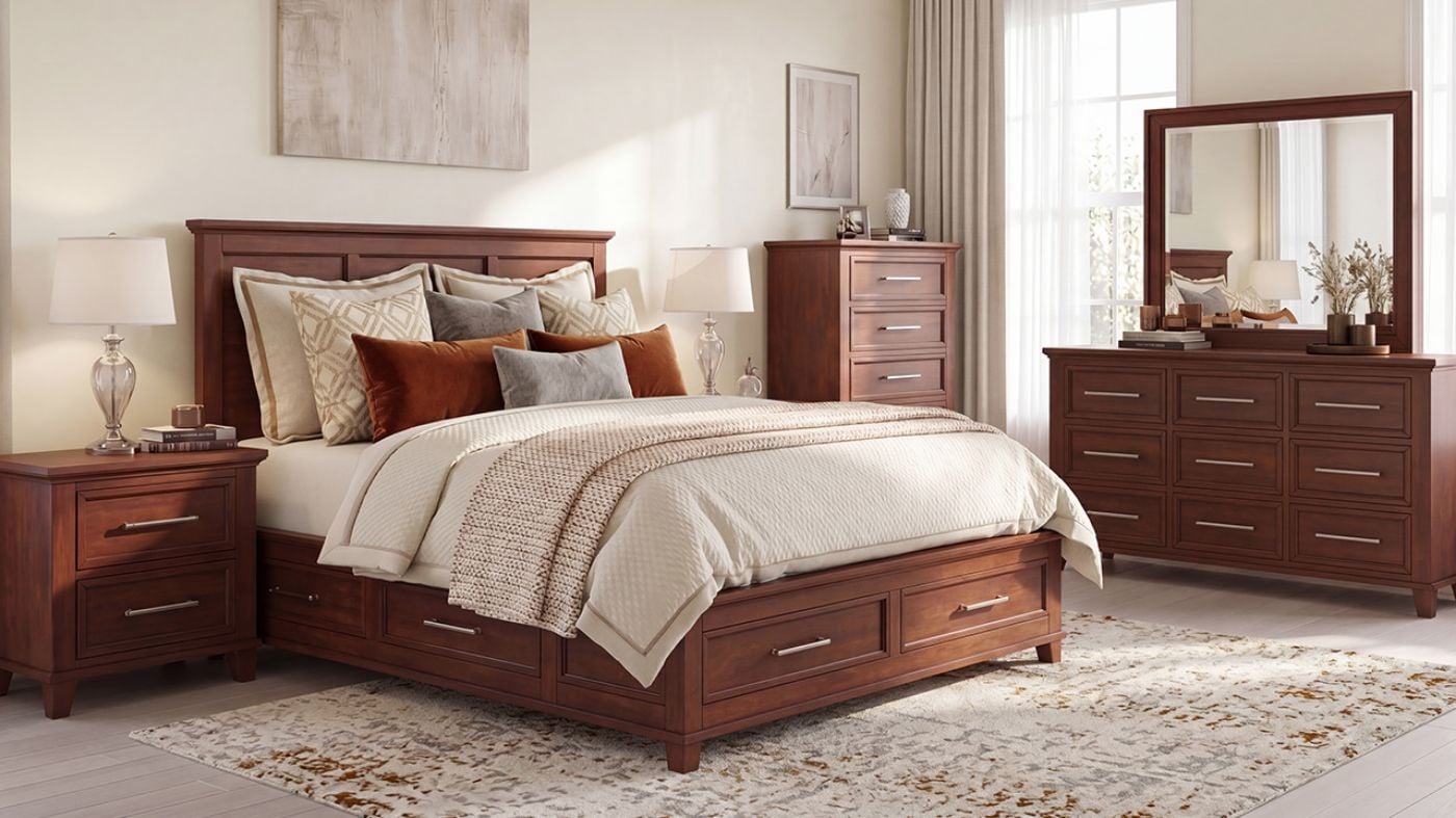Picture of Canterbury Queen Storage Bedroom Set - Cherry