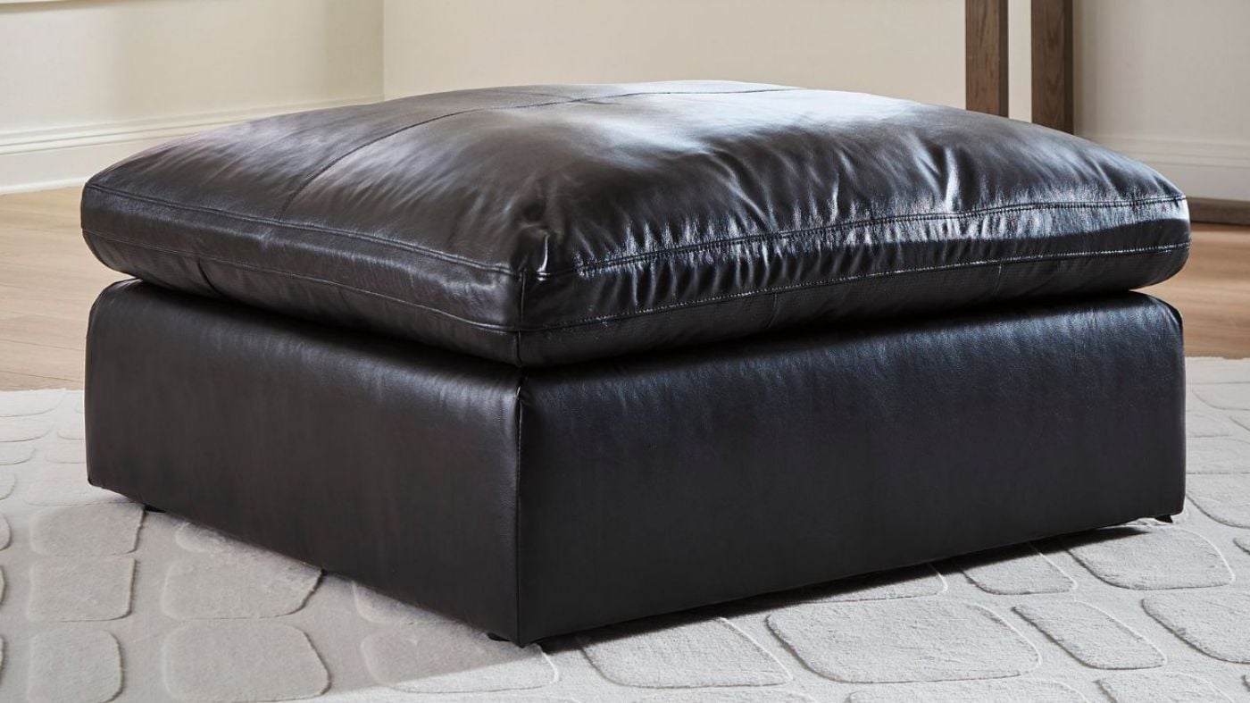 Picture of Emilia Leather Ottoman - Black