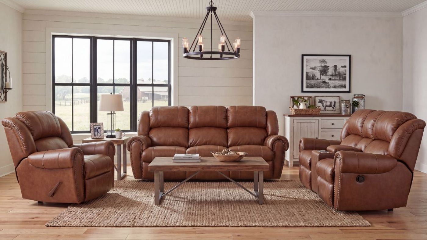Picture of Laredo Reclining Leather Sofa Set - Brown