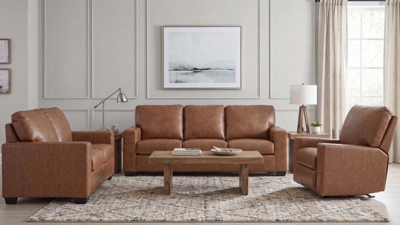 Picture of Bolsena Leather Sofa Set - Brown