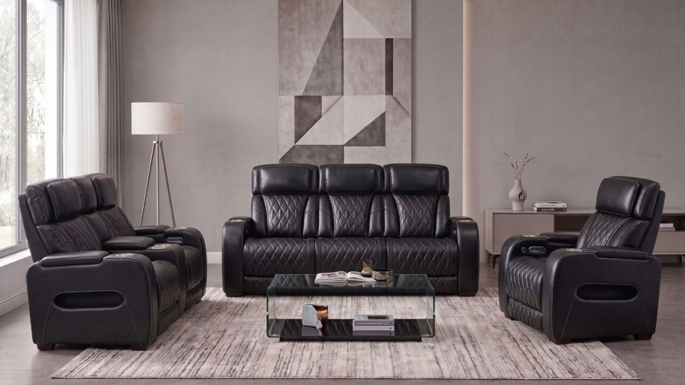 Picture of Boyington Power Leather Sofa Set - Black