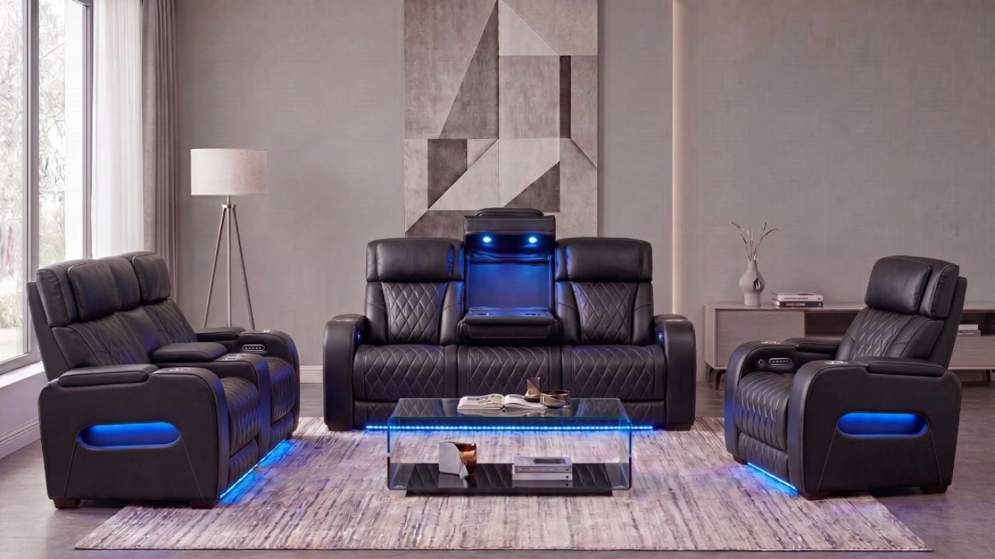 Picture of Boyington Power Leather Sofa Set - Black