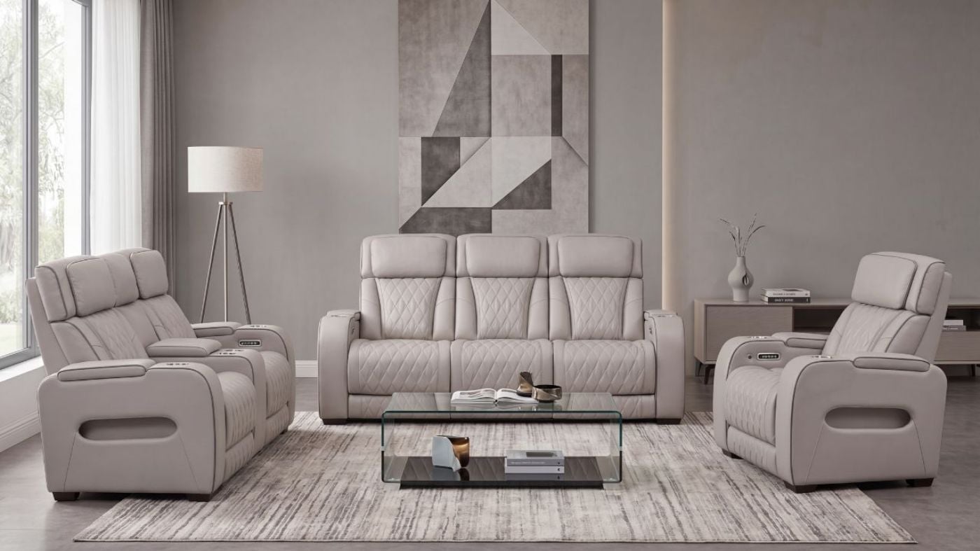 Picture of Boyington Power Leather Sofa Set - Gray