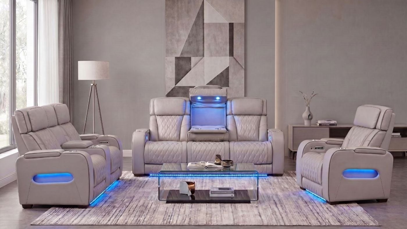 Picture of Boyington Power Leather Sofa Set - Gray