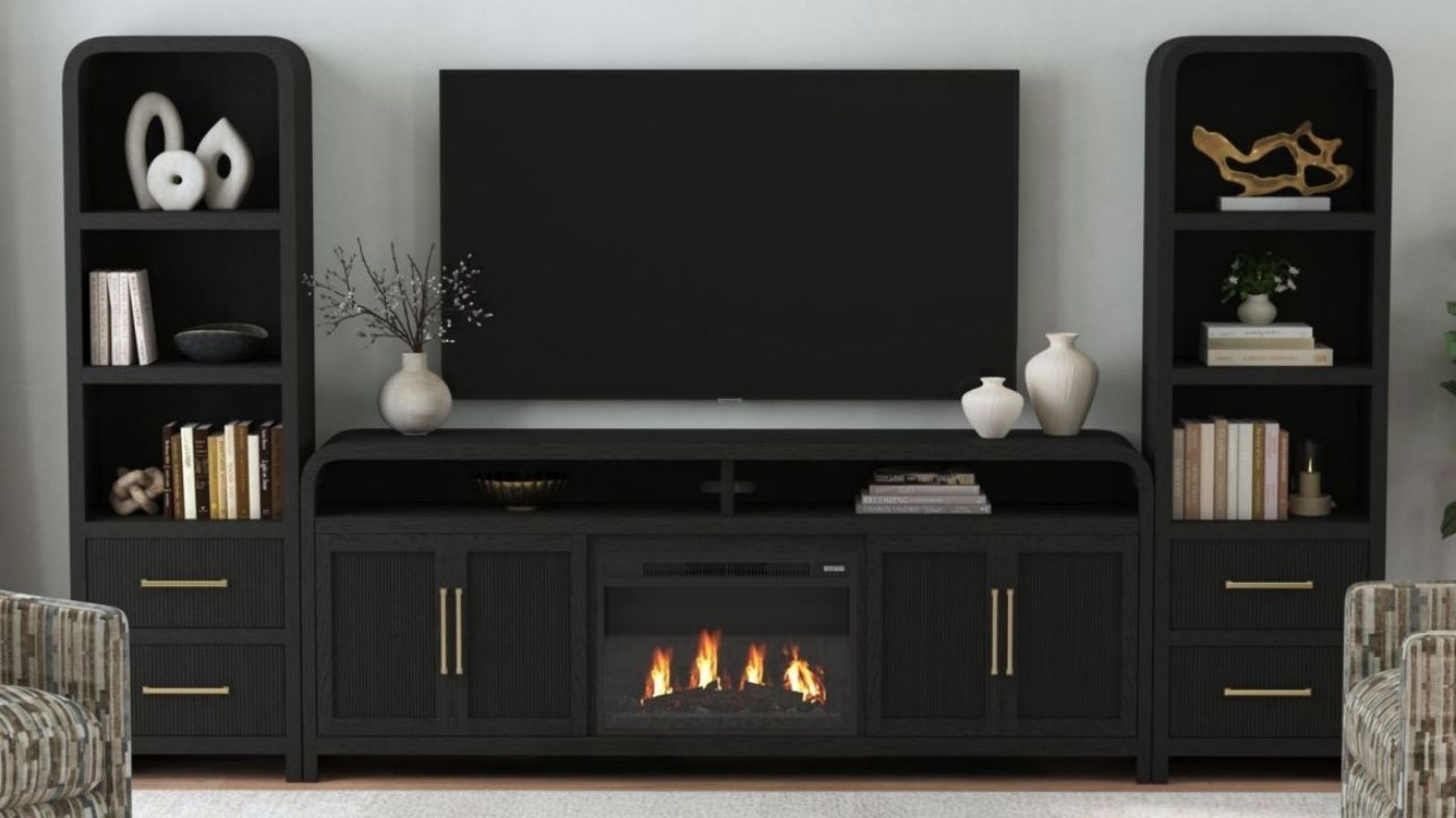 Picture of Ridgemont 82" Entertainment Center with Fireplace - Black